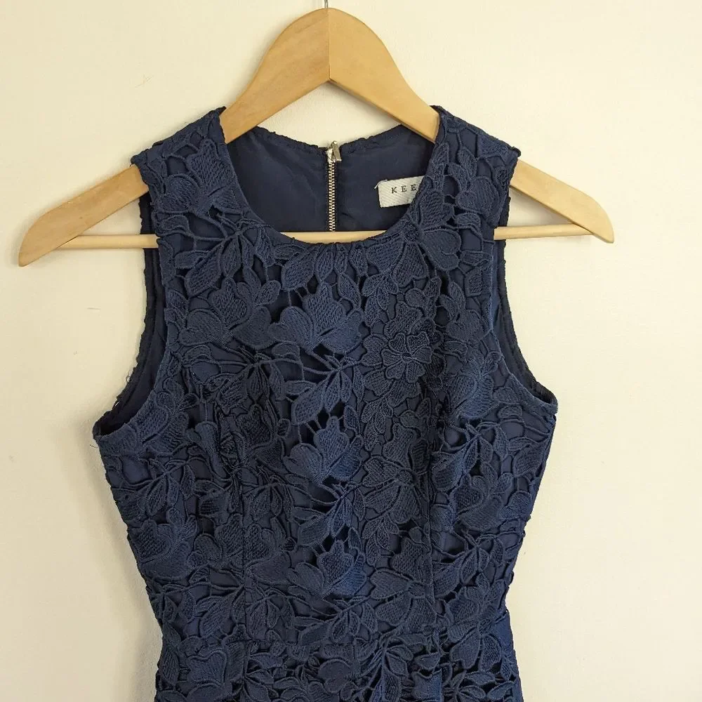 KEEPSAKE navy blue floral lace Say My Name midi dress XS embroidered tulip